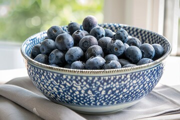 Close-up of blueberries in coffee cup on table. Beautiful simple AI generated image in 4K, unique.