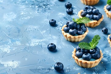 Food photography - Summer fruits blueberry background - Closeup of ripe blueberries and leaves in a bowl on dark table (Generative Ai). Beautiful simple AI generated image in 4K, unique.