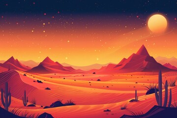 Desert Sunset With Starry Sky