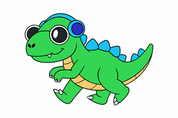  Dino Running with Headphones and DJ Sunglasses