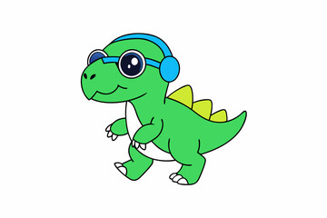  Dino Running with Headphones and DJ Sunglasses