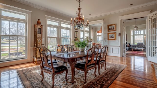 suburban farmhouse with a large, formal dining room, perfect for hosting dinner parties and special occasions