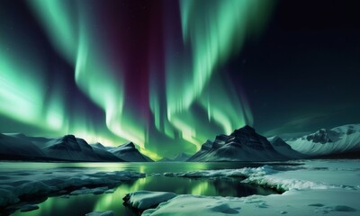 Naklejka premium Beautiful aurora borealis northern lights in the sky over mountains