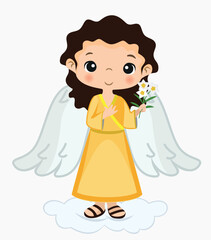 archangel gabriel, annunciation of mary, angel, illustration for children, bible, religion, beige color, light blue white