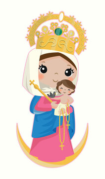 Illustration of the virgin of Chiquinquira, Colombia, our lady of chiquinquira, virgin with child jesus and dove, religion