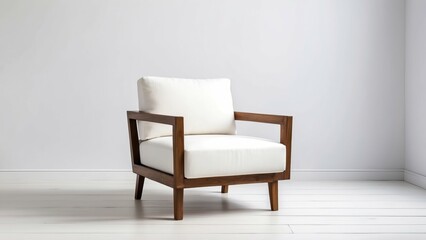 Minimalist wooden armchair on white background, capturing clean and modern design