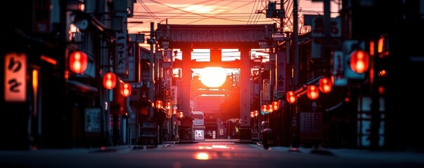 Wanderlust The vibrant streets of a foreign city, captured in the evening light, the essence of exploration and discovery