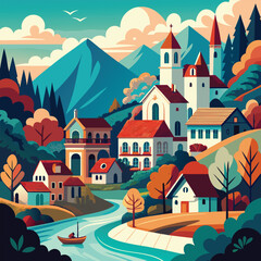 Fototapeta premium beautiful village design vector illustration