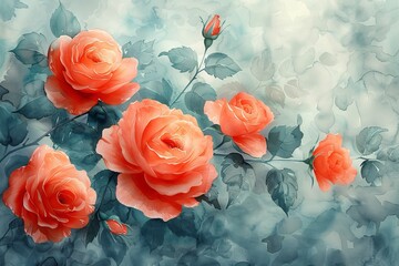 Background with watercolor flowers. Generative AI