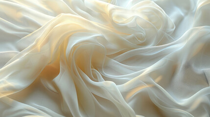 Obraz premium Elegant Flowing White Silk Fabric with Soft Folds and Gentle Waves in Natural Light