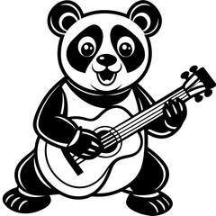 black and white panda bear with a guitar  vector art 