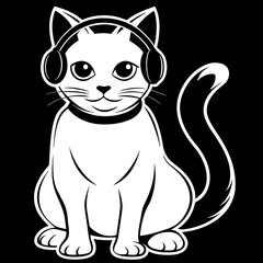 black and white cat and a headphone on its head vector art 