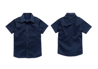 kids blue shirt isolated on white background or transparent png front and back 