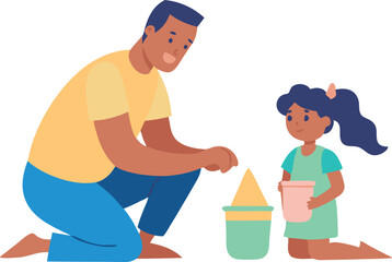 Father and daughter building sandcastle together in a playful and bonding moment