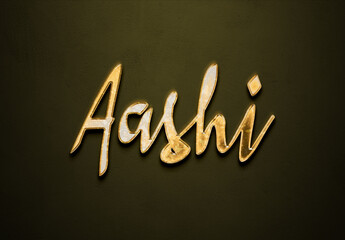 Old gold text effect of Hindi name Aashi with 3D glossy style Mockup.