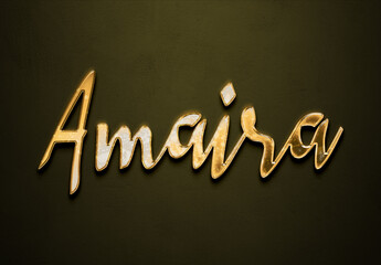 Old gold text effect of Hindi name Amaira with 3D glossy style Mockup.