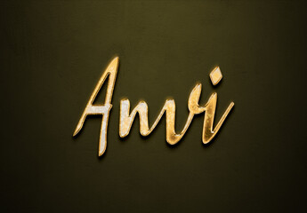 Old gold text effect of Hindi name Anvi with 3D glossy style Mockup.