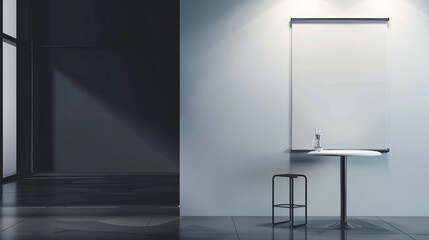 Blank cocktail table, banner stand, backdrop display, and pedestal poster frame for business trade show.