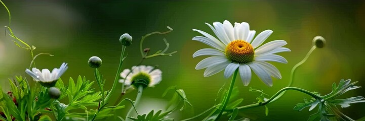 Obraz premium Single White Daisy Blooms in a Field of Green