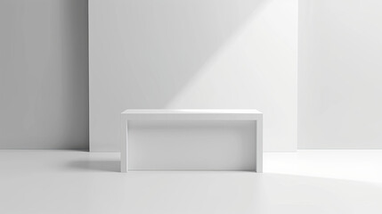 Blank white display table for brand design at tradeshows or exhibitions. Realistic visual template.