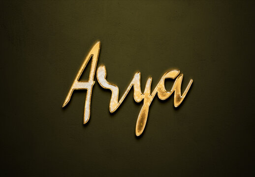 Old gold text effect of Hindi name Arya with 3D glossy style Mockup.