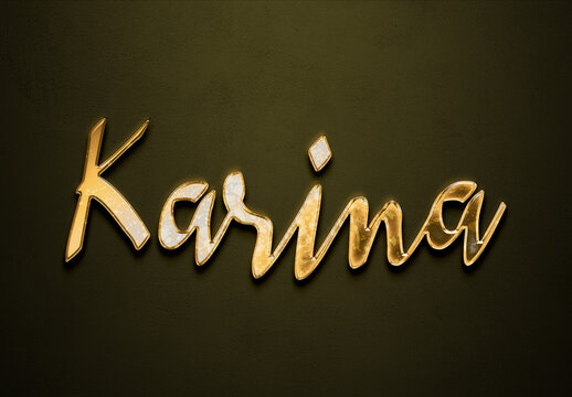 Old gold text effect of Hindi name Karina with 3D glossy style Mockup.