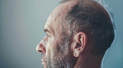 Obraz premium A side view of the head showing hair loss on the top and sides due to work and stress