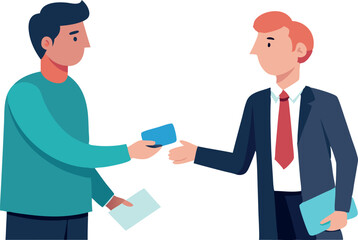 Business professionals exchanging business cards during a meeting