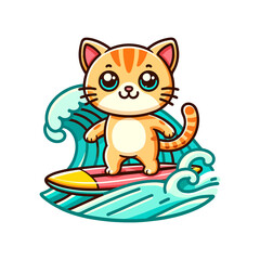 Obraz premium cute cat surfing in sea icon character