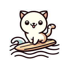 Obraz premium cute cat surfing in sea icon character