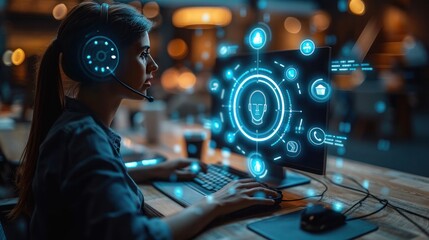 customer service support with communication icon technology concept. call center Business technology button on virtual screen