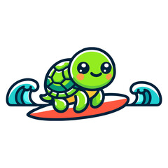 Fototapeta premium cute turtle surfing in sea icon character