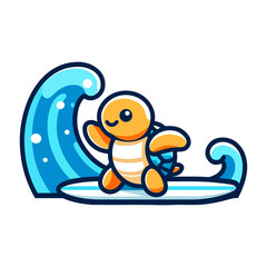 Obraz premium cute turtle surfing in sea icon character