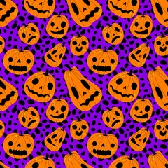 Obraz premium Halloween pumpkins seamless monsters pattern for wrapping paper and fabric