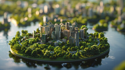 Mini City Park: The scene features a vibrant mini city park, meticulously detailed with lush greenery, winding pathways, and charming park amenities.

