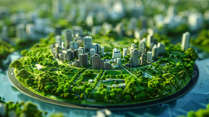 Obraz premium Mini City Park: The scene features a vibrant mini city park, meticulously detailed with lush greenery, winding pathways, and charming park amenities.