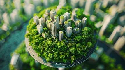 Mini City Park: The scene features a vibrant mini city park, meticulously detailed with lush greenery, winding pathways, and charming park amenities.

