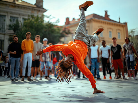Jovens fazendo breakdance, um das &uacute;ltimas novas modalidades ol&iacute;mpicas