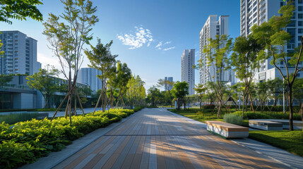 Obraz premium Miniature City Park: The scene showcases a meticulously designed miniature city park, featuring a mix of natural and man-made elements that create a welcoming and vibrant atmosphere.