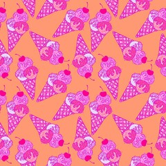 Cartoon candy seamless ice cream pattern for wrapping paper and fabric
