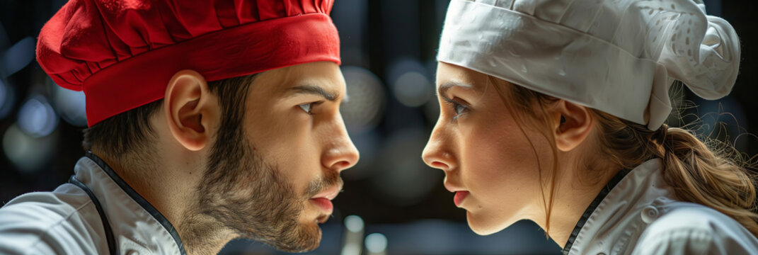 A Culinary Confrontation: Two Chefs Lock Eyes In The Heart Of The Kitchen