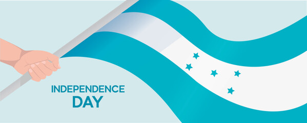 Obraz premium Honduras' national flag being raised by a strong hand. Independence day concept . Flat vector of hand with honduras flag.