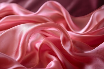 Obraz premium Close-up of flowing pink satin fabric with soft, smooth texture