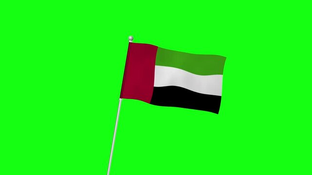 4K United Arab Emirates flag with pole waving on chroma key  green screen