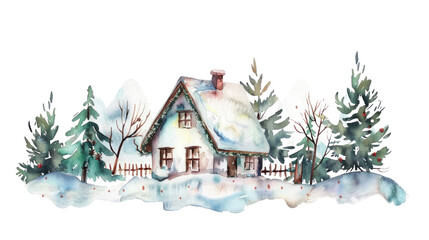 Naklejka premium Country house in a winter idyll on a transparent background