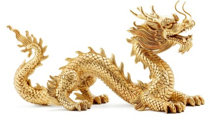 Fototapeta premium Isolated gold dragon on a white background