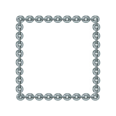 Vintage square frame, metal or silver chain, isolated. Empty copy space for paintings, mirrors or photo. Vintage simple frame. Silverish style decorative squared border, jewel deco art object. Png