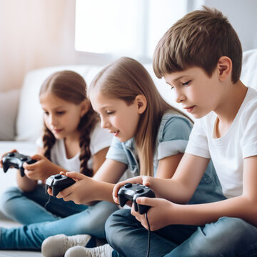 Young Gamers: Boy and Girl Playing with Future Technology Console