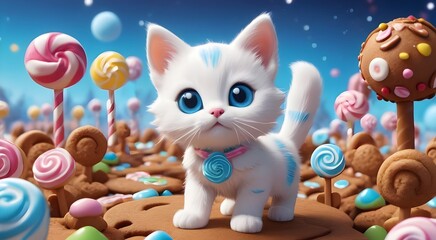 Naklejka premium kitten in a candy wonderland