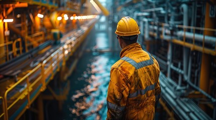 Obraz premium Worker working on pipelines at an oil well.
